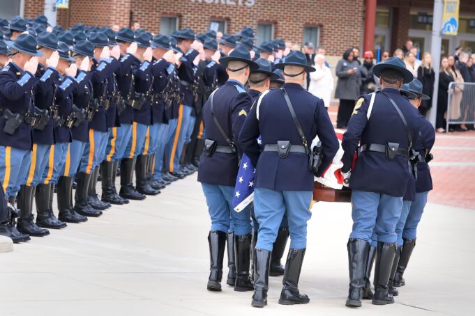 Law enforcement, community members descend on Delaware’s Bob Carpenter Center, pay respects to slain Cpl. Matthew ‘Ty’ Snook