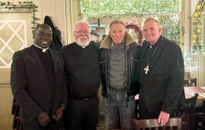 Bishop and The Boss: Bruce Springsteen has lunch with Trenton Bishop David M. O’Connell at Federici’s in Freehold, N.J.