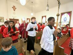Bishop Koenig celebrates Mass during annual visit to Aquinas Academy in Bear
