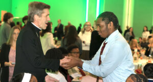 Bishop Koenig, De Sales University President Father James Greenfield encourage Trainor scholars to reach Catholic education dreams