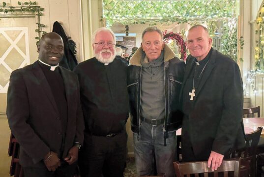Bishop and The Boss: Bruce Springsteen has lunch with Trenton Bishop David M. O’Connell at Federici’s in Freehold, N.J.