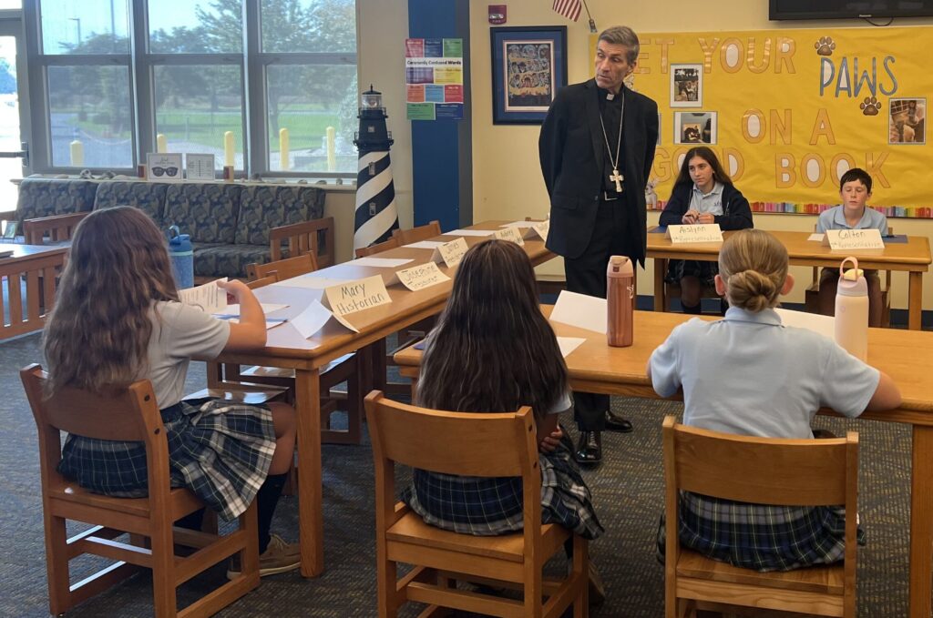 Most Blessed Sacrament Catholic School student council learns about servant leadership with Bishop Koenig, others