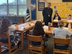 Most Blessed Sacrament Catholic School student council learns about servant leadership with Bishop Koenig, others
