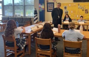 Most Blessed Sacrament Catholic School student council learns about servant leadership with Bishop Koenig, others